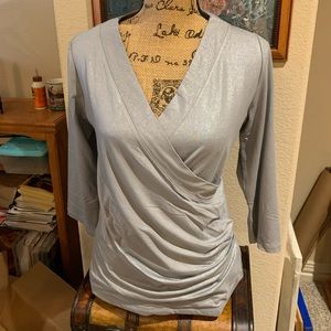 NWT Ralph Lauren silver top with ruched wrap waist